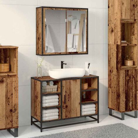 vidaXL Set di mobili per il bagno con lo scaffale 2 pcs Legno vecchio
