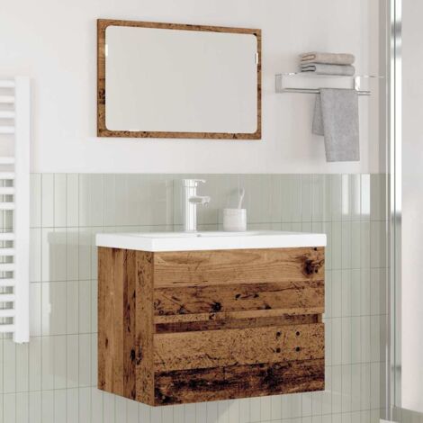 vidaXL Set di mobili per il bagno con specchio 3 pcs Legno vecchio