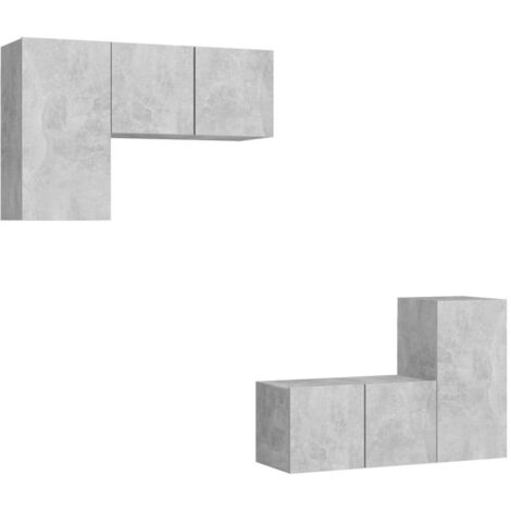 vidaXL Set di Mobili Porta TV 4 pz Grigio Cemento in Legno Multistrato