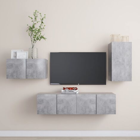vidaXL Set di Mobili Porta TV 4 pz Grigio Cemento in Legno Multistrato