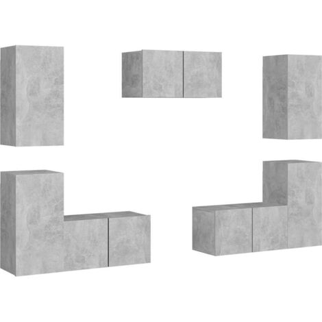 vidaXL Set di Mobili Porta TV 7 pz Grigio Cemento in Legno Multistrato