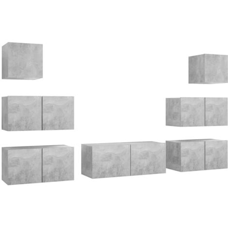 vidaXL Set di Mobili Porta TV 7 pz Grigio Cemento in Legno Multistrato