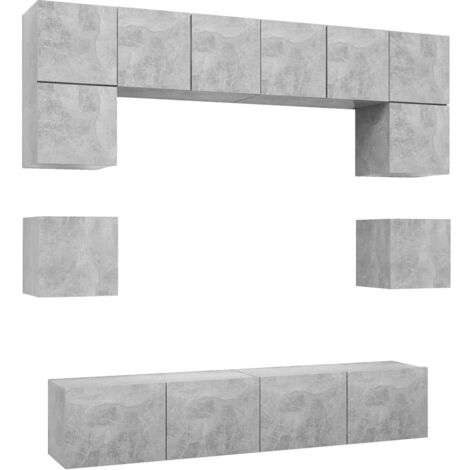 vidaXL Set di Mobili Porta TV 8 pz Grigio Cemento in Legno Multistrato