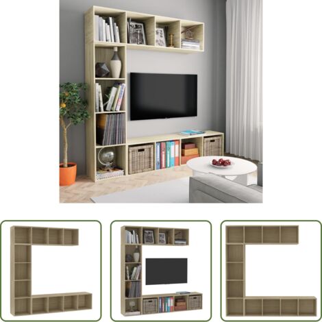 vidaXL Set di mobili -  Set Mobili Libreria/Porta TV 3 pz Rovere Sonoma 180x30x180 cm