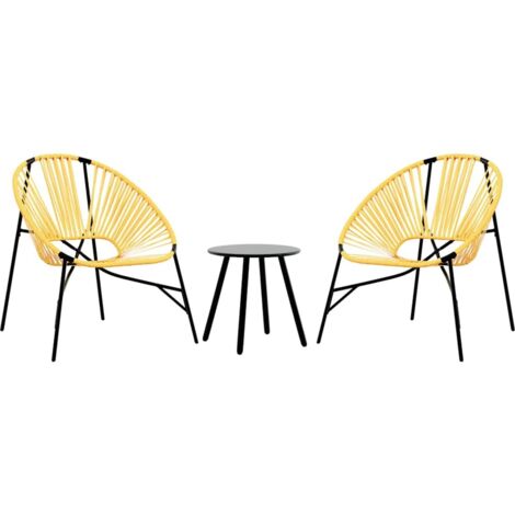 vidaXL Set di Sedie da Giardino 3 pz in Polyrattan Nero e Giallo