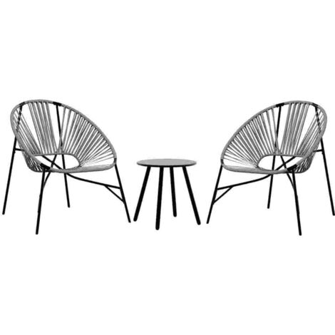 vidaXL Set di Sedie da Giardino 3pz in Polyrattan Nero e Grigio Chiaro