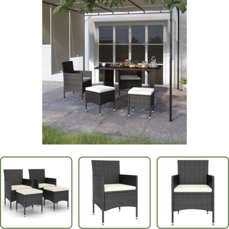 vidaXL Set di sedie e sgabelli -  Set Sedie da Giardino con Poggiapiedi 4 pz in Polyrattan Nero