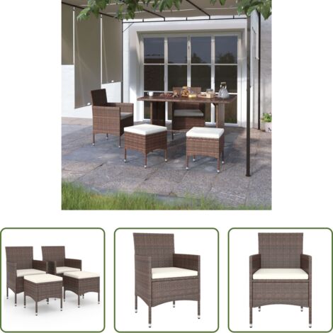 vidaXL Set di sedie e sgabelli -  Set Sedie da Giardino e Poggiapiedi 4 pz in Polyrattan Marrone