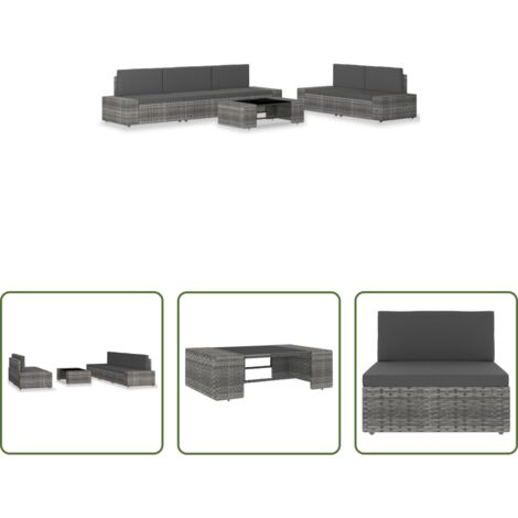 vidaXL Set di sedute -  Set Divani da Giardino 6 pz in Polyrattan Grigio