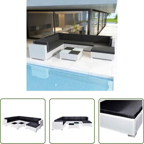 vidaXL Set di sedute -  Set Divani da Giardino 8 pz con Cuscini in Polyrattan Bianco