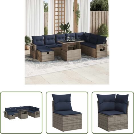 vidaXL Set di sedute - Set Divani Giardino 9 pz con Cuscini Grigio Polyrattan Acacia