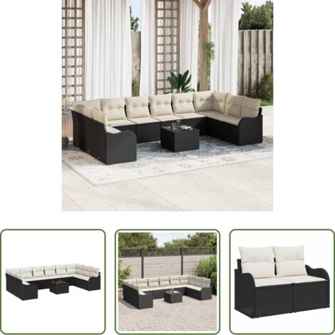 vidaXL Set di sedute -  Set Divano da Giardino Nero polyrattan