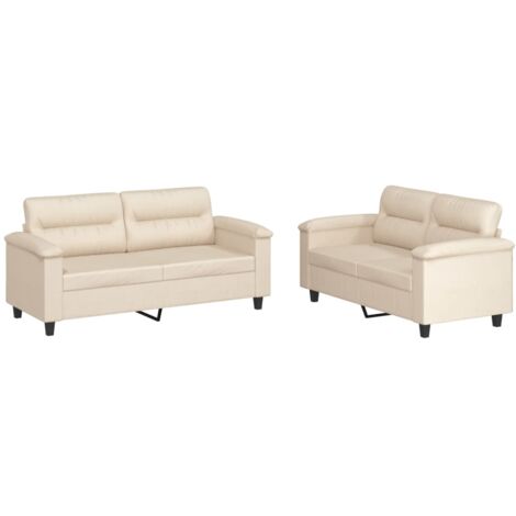 vidaXL Set Divani 2 pz con Cuscini Beige in Tessuto Microfibra
