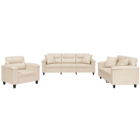 vidaXL Set Divani 3 pz con Cuscini Beige in Tessuto Microfibra