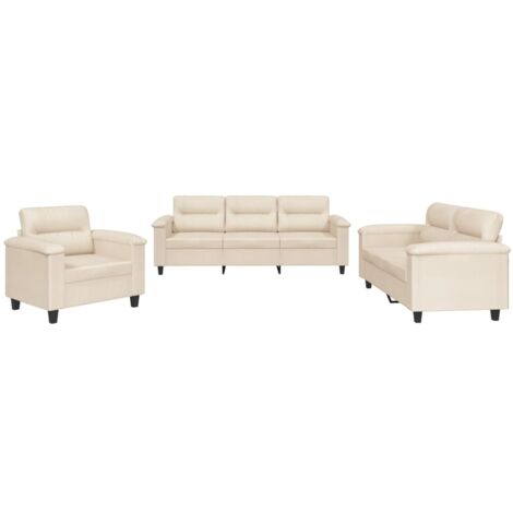 vidaXL Set Divani 3 pz con Cuscini Beige in Tessuto Microfibra