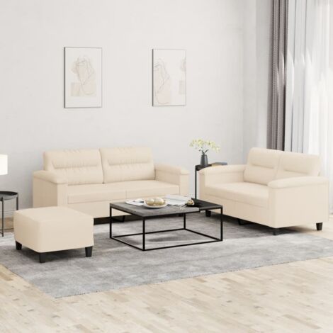 vidaXL Set Divani 3 pz con Cuscini Beige in Tessuto Microfibra