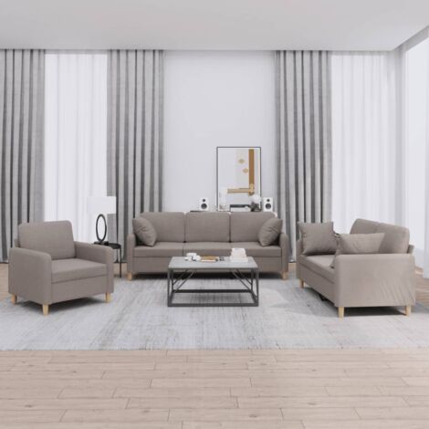 vidaXL Set Divani 3 pz con Cuscini Tortora in Tessuto