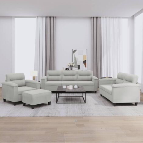 vidaXL Set Divani 4 pz con Cuscini Grigio Chiaro in Tessuto Microfibra