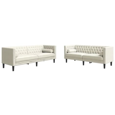 vidaXL Set Divani Chesterfield 2pz con Cuscini Crema Velluto