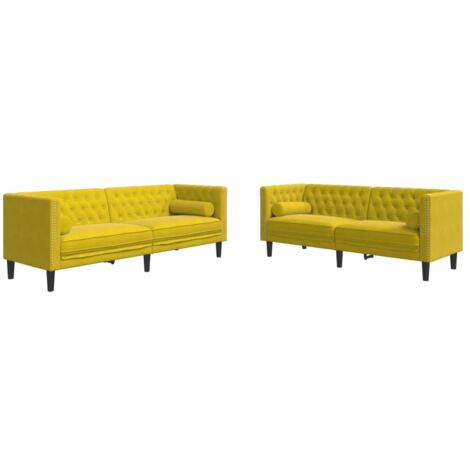 vidaXL Set Divani Chesterfield 2pz con Cuscini Giallo Velluto
