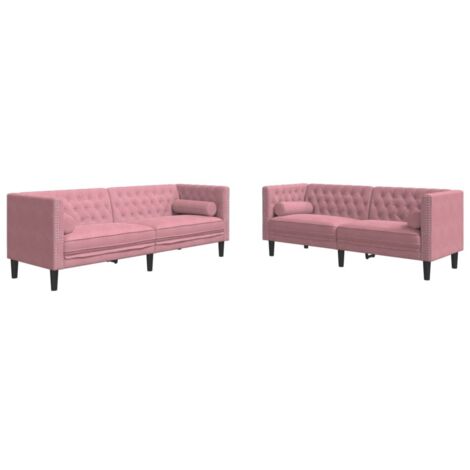 vidaXL Set Divani Chesterfield 2pz con Cuscini Rosa Velluto