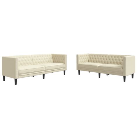 vidaXL Set Divani Chesterfield 2pz Crema in Similpelle