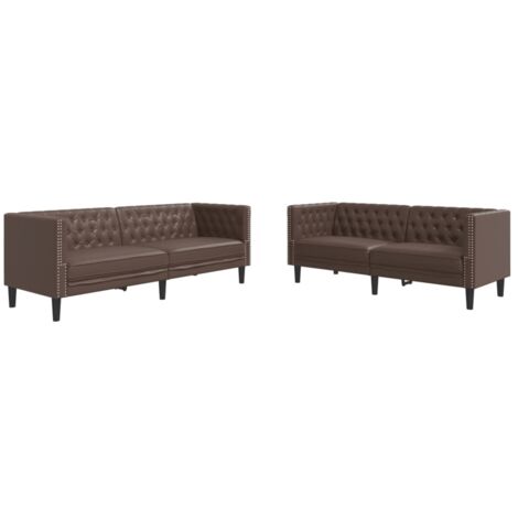 vidaXL Set Divani Chesterfield 2pz Marrone in Similpelle