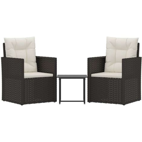 vidaXL Set Divani da Esterno 3 pz con Cuscini in Polyrattan Nero