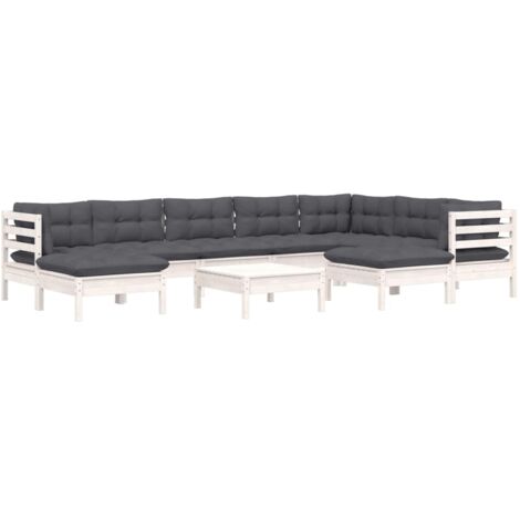 vidaXL Set Divani da Giardino 10 pz con Cuscini Bianchi Legno di Pino