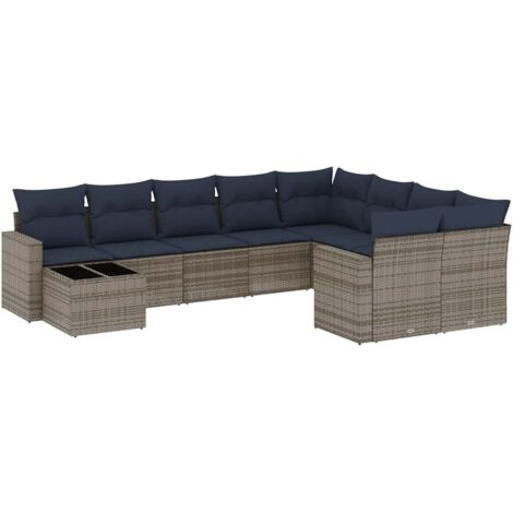 vidaXL Set Divani da Giardino 10 pz con Cuscini Grigio in Polyrattan