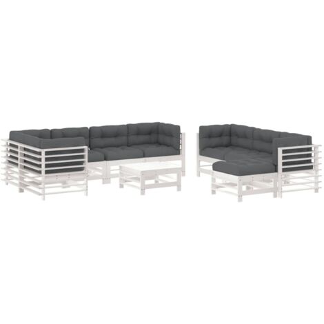 vidaXL Set Divani da Giardino 10 pz con Cuscini Legno Massello Bianco