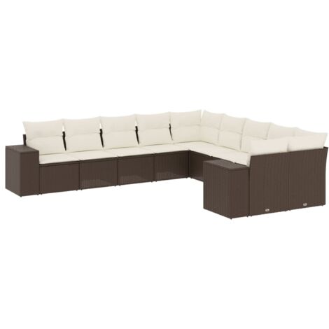 vidaXL Set Divani da Giardino 10pz con Cuscini in Polyrattan Marrone