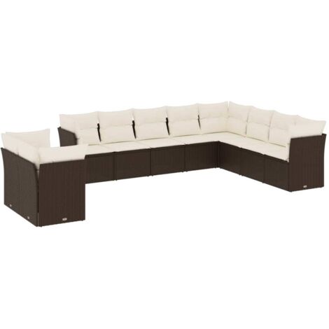 vidaXL Set Divani da Giardino 10pz con Cuscini in Polyrattan Marrone