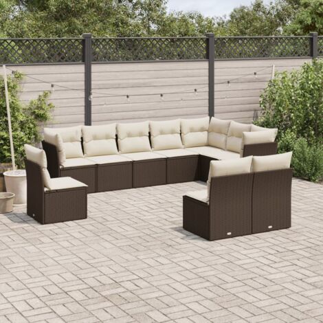 vidaXL Set Divani da Giardino 10pz con Cuscini in Polyrattan Marrone