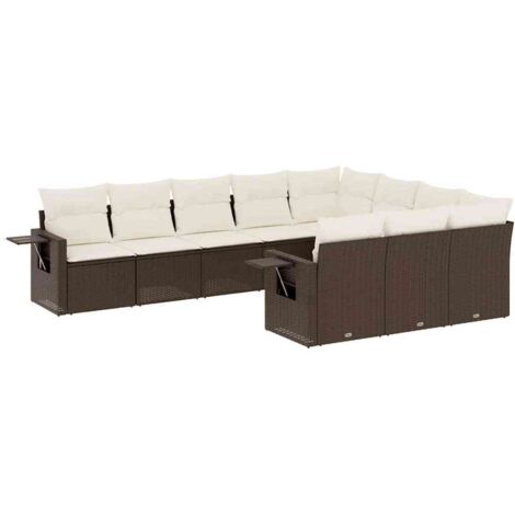 vidaXL Set Divani da Giardino 10pz con Cuscini in Polyrattan Marrone