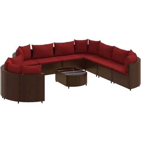 vidaXL Set Divani da Giardino 10pz con Cuscini in Polyrattan Marrone