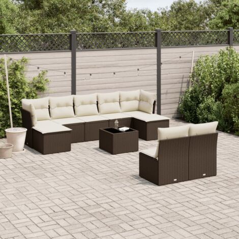 vidaXL Set Divani da Giardino 10pz con Cuscini in Polyrattan Marrone