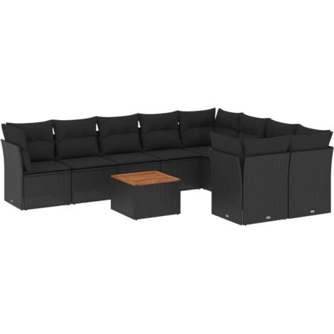 vidaXL Set Divani da Giardino 10pz con Cuscini in Polyrattan Nero