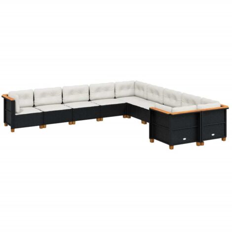 vidaXL Set Divani da Giardino 10pz con Cuscini in Polyrattan Nero