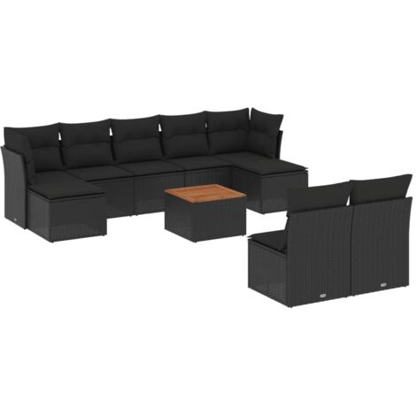 vidaXL Set Divani da Giardino 10pz con Cuscini in Polyrattan Nero