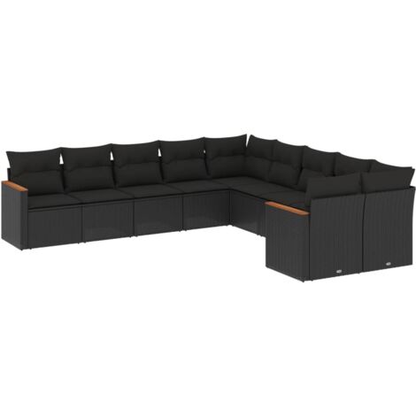 vidaXL Set Divani da Giardino 10pz con Cuscini in Polyrattan Nero