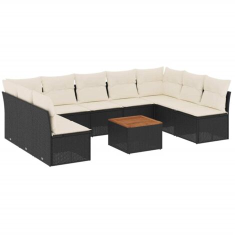 vidaXL Set Divani da Giardino 10pz con Cuscini in Polyrattan Nero
