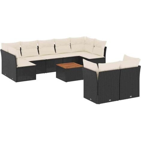 vidaXL Set Divani da Giardino 10pz con Cuscini in Polyrattan Nero