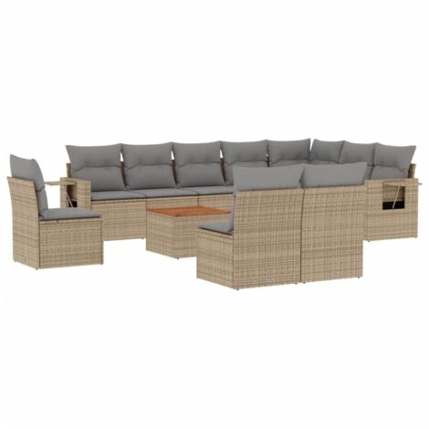 vidaXL Set Divani da Giardino 11 pz con Cuscini Beige in Polyrattan