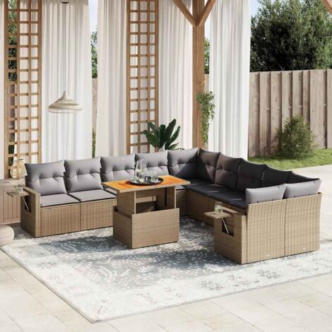 vidaXL Set Divani da Giardino 11 pz con Cuscini Beige in Polyrattan