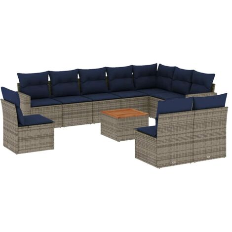 vidaXL Set Divani da Giardino 11 pz con Cuscini in Polyrattan Grigio