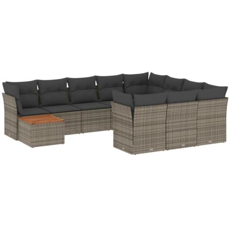 vidaXL Set Divani da Giardino 11 pz con Cuscini in Polyrattan Grigio