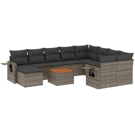 vidaXL Set Divani da Giardino 11 pz con Cuscini in Polyrattan Grigio