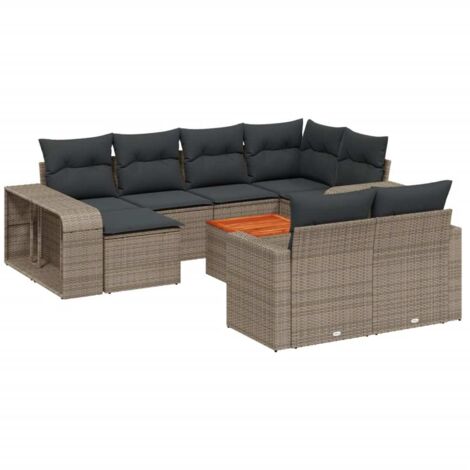 vidaXL Set Divani da Giardino 11 pz con Cuscini in Polyrattan Grigio