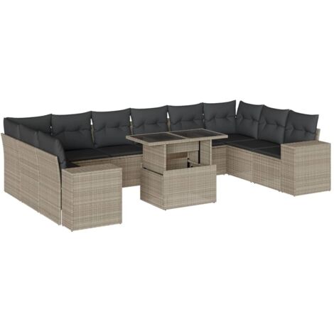 vidaXL Set Divani da Giardino 11 pz con Cuscini in Polyrattan Grigio
